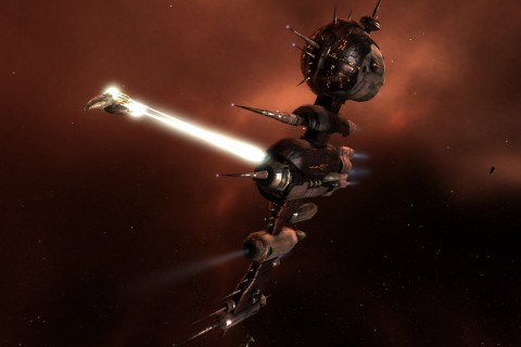The Prophecy firing upon a Serpentis Nightmare battleship