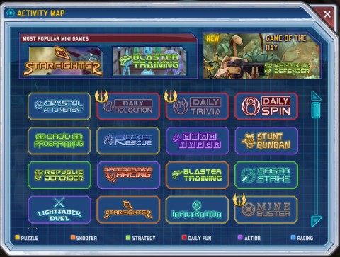 Clone Wars Adventures game menu
