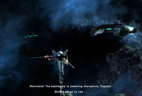 Romulan battleship ambushing a Reman scout ship