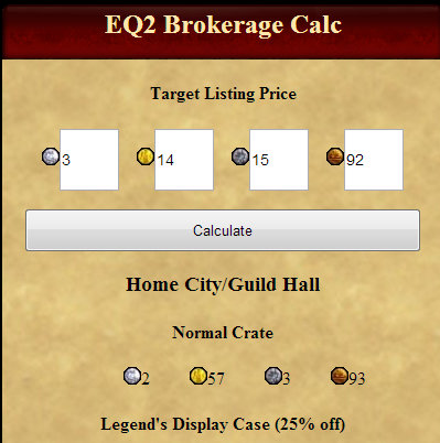 Belghast's EQ2 Brokerage Calc