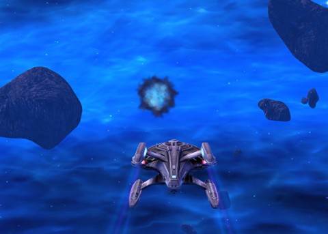 The USS Manchester approaches an anomaly