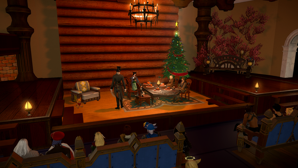 Stellazzio Virtual Theater's production of "A Starlight Carole" in Final Fantasy XIV. I'm the Blue Mage in the front.
