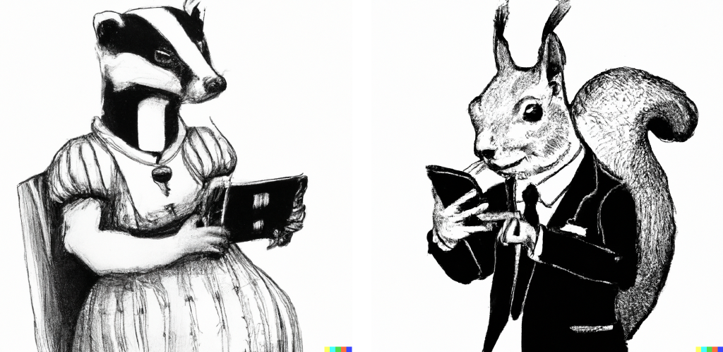 Civilized badgers and squirrels (Dall-E 2)