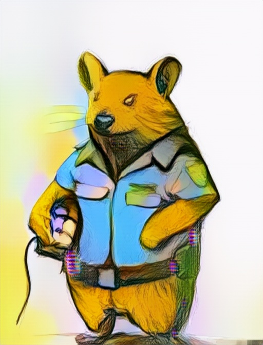 Colorized wombat security guard from the Blaugust series