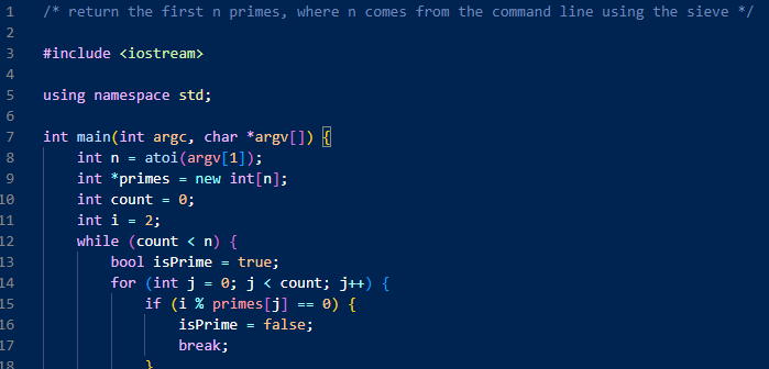 I asked for a C++ program to return a list of primes. This is probably someone's verbatim code.