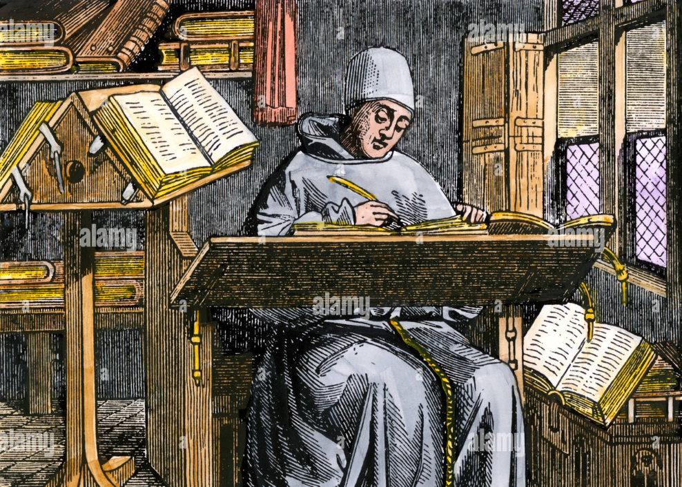 A monk presumably named Alamy writing stuff in a book