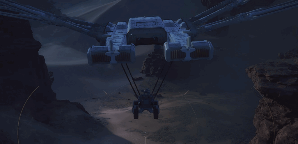 Carrier lowering a buggy into a likely spot