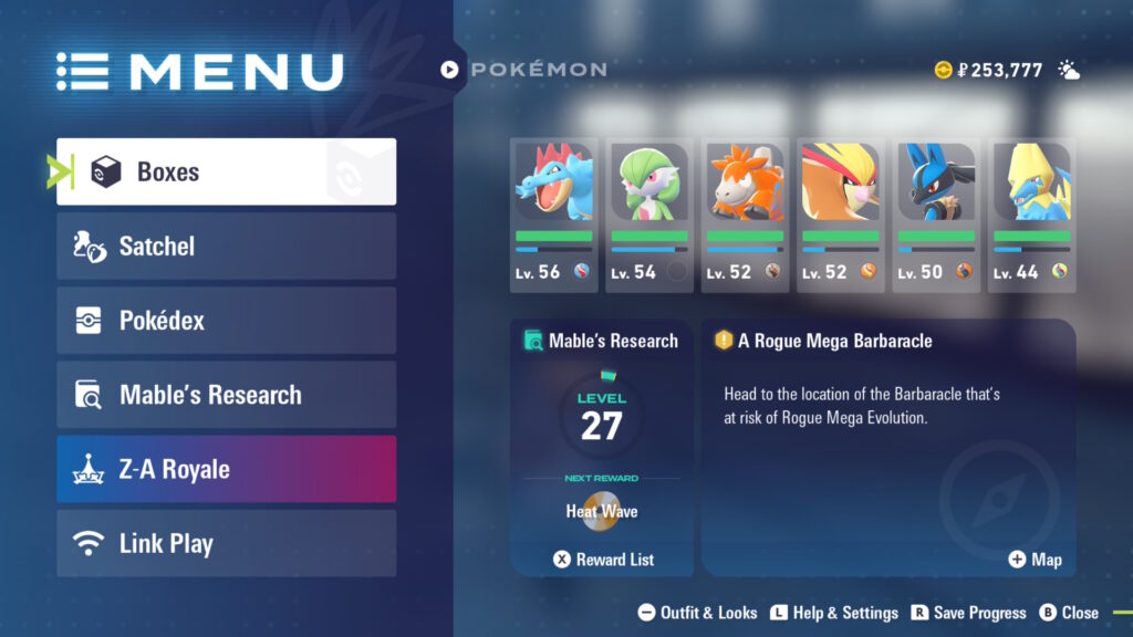Z-A main menu