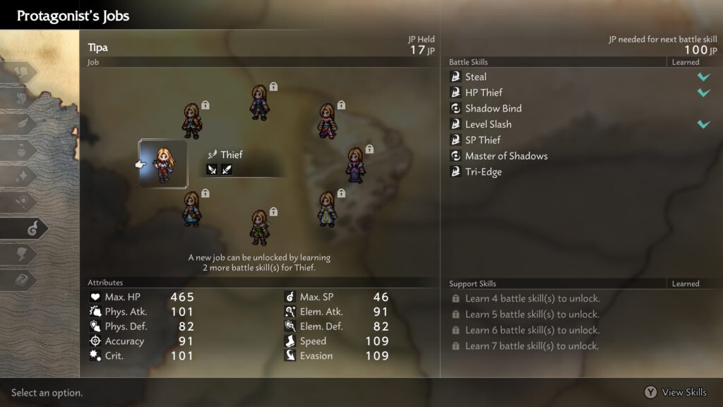 Job Selection screen